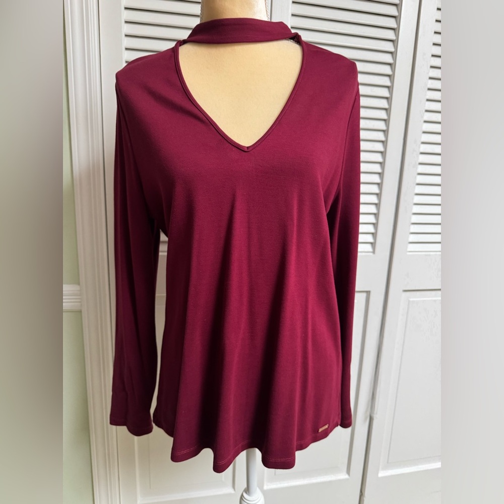 Ivanka Trump Burgundy V-Neck Relaxed Blouse